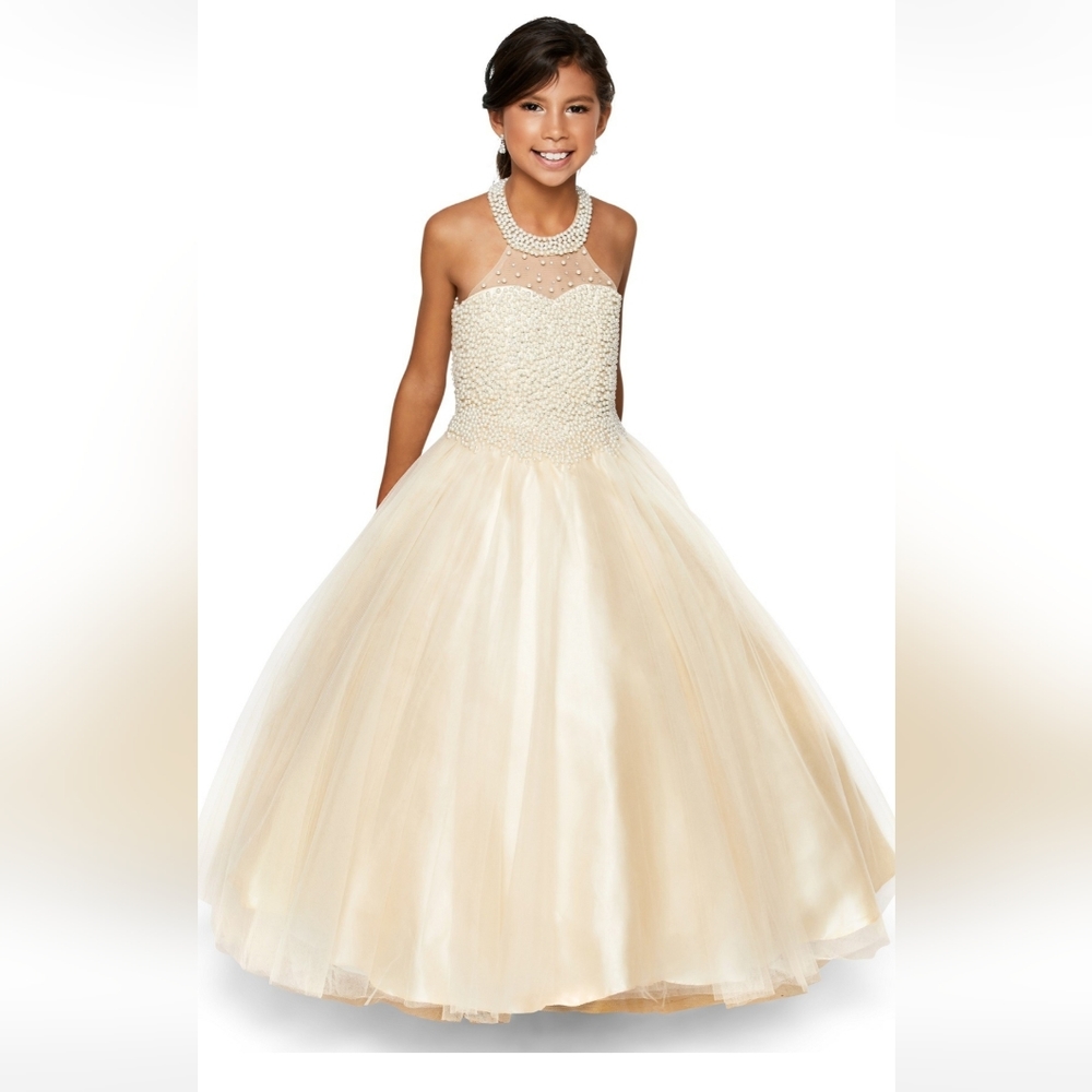 halter top beaded pageant dress